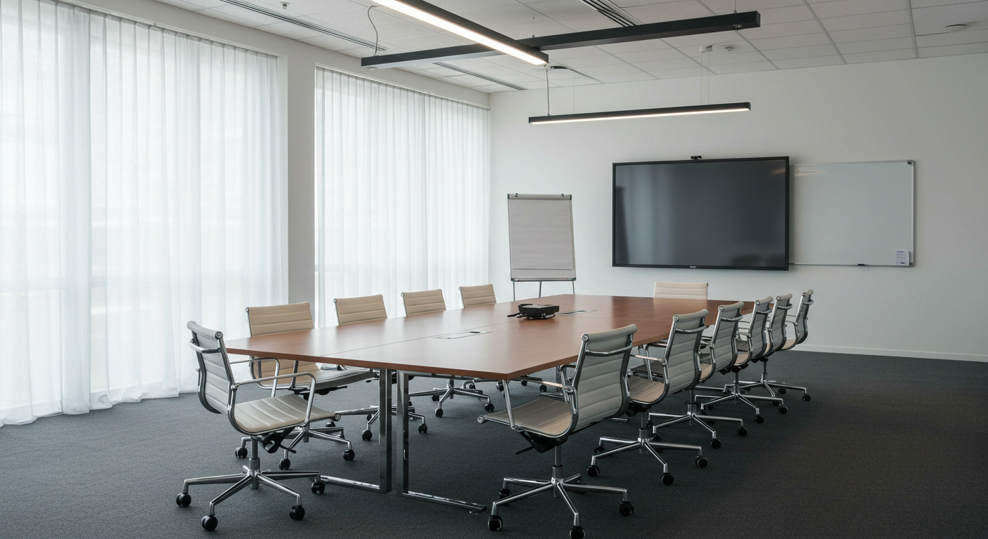 オフィスの会議室にテーブルと椅子を設置した例