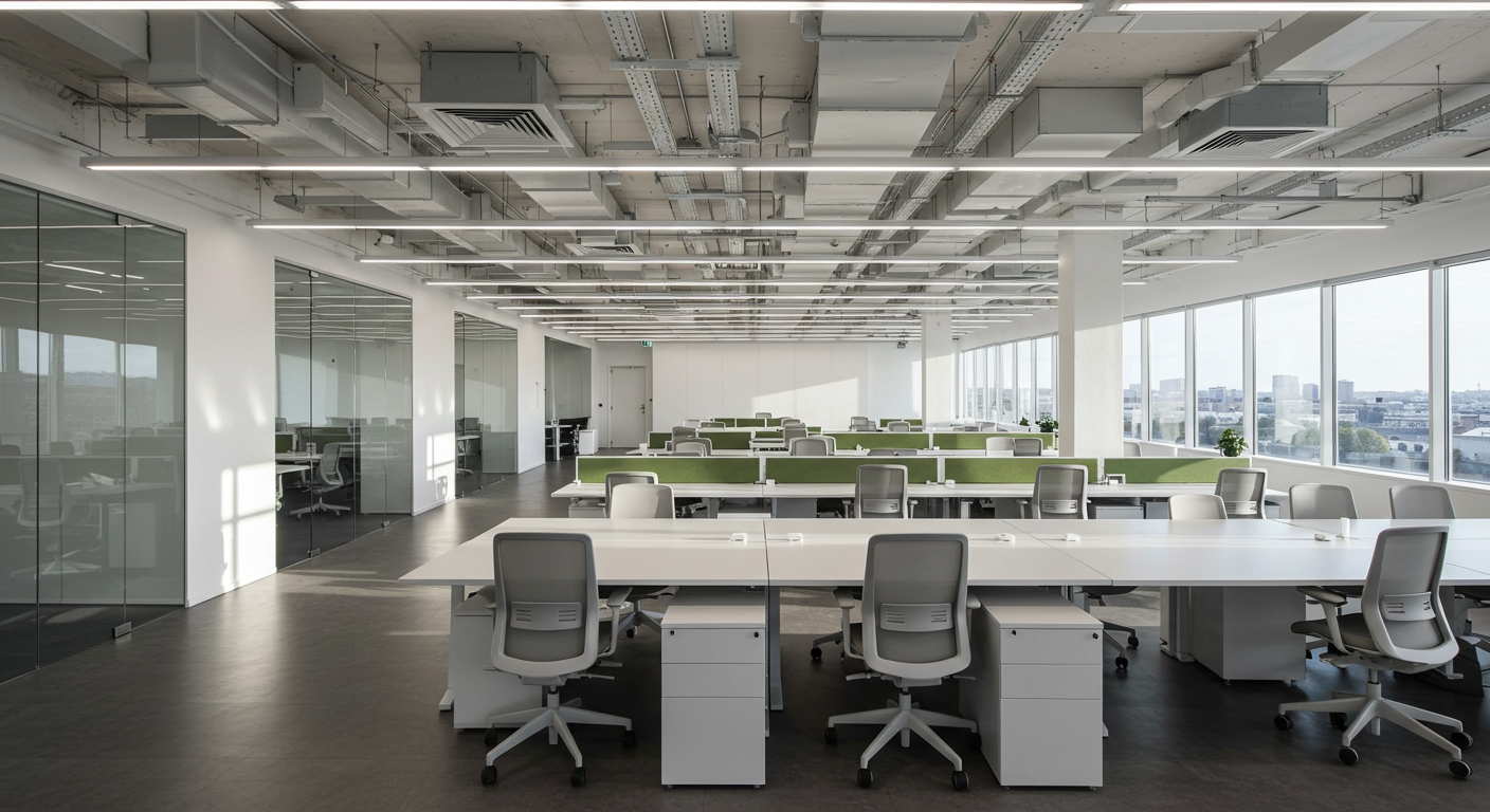 オフィスにデスクと椅子を設置した例